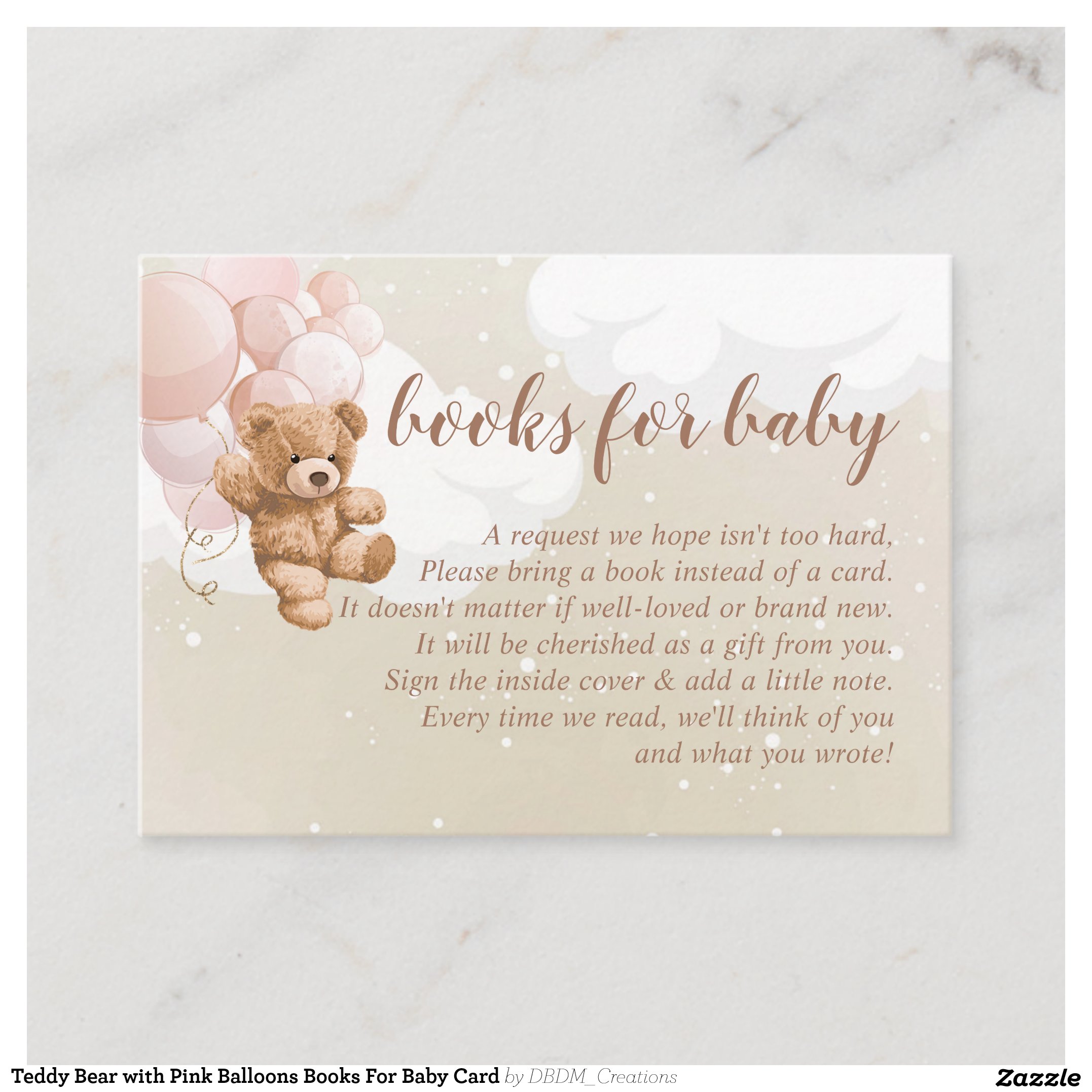 Teddy Bear with Pink Balloons Books For Baby Card