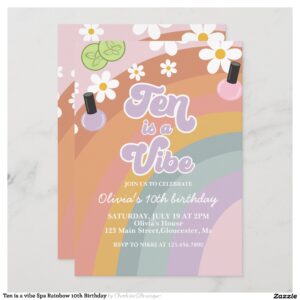 Ten is a vibe Spa Rainbow 10th Birthday Invitation