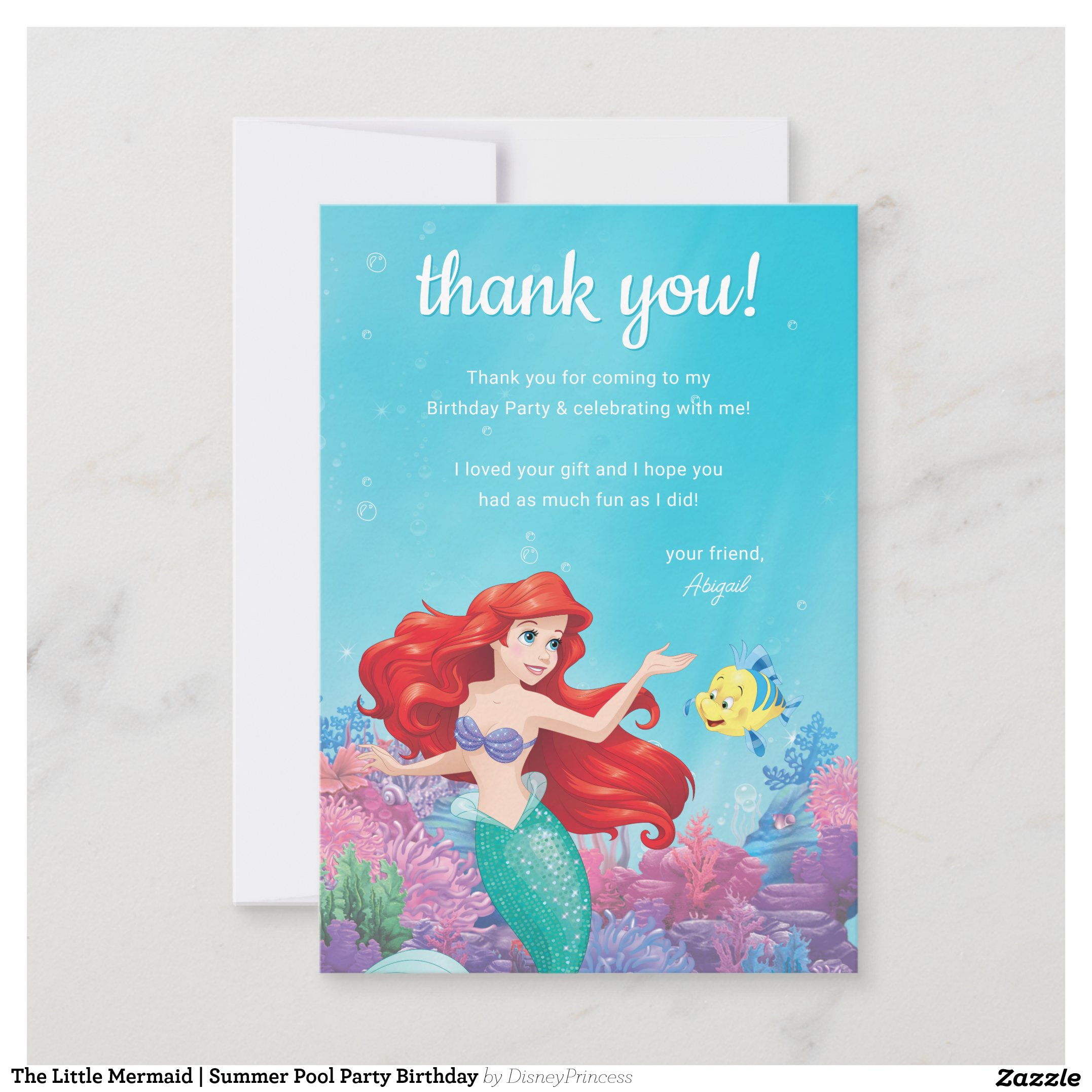 The Little Mermaid Summer Pool Party Birthday Thank You Card