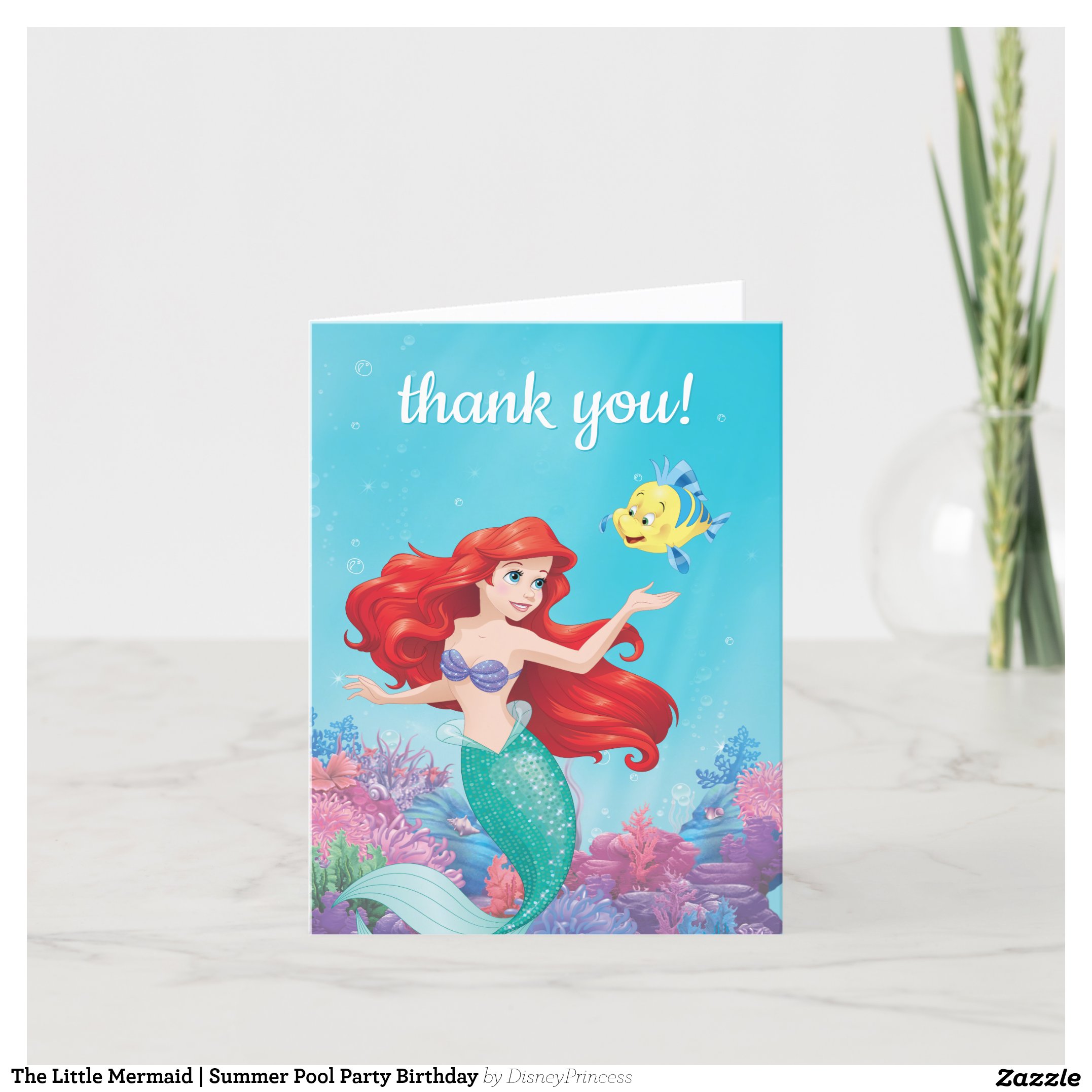 The Little Mermaid Summer Pool Party Birthday Thank You Card