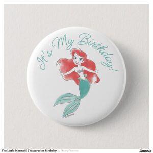 The Little Mermaid Watercolor Birthday Button