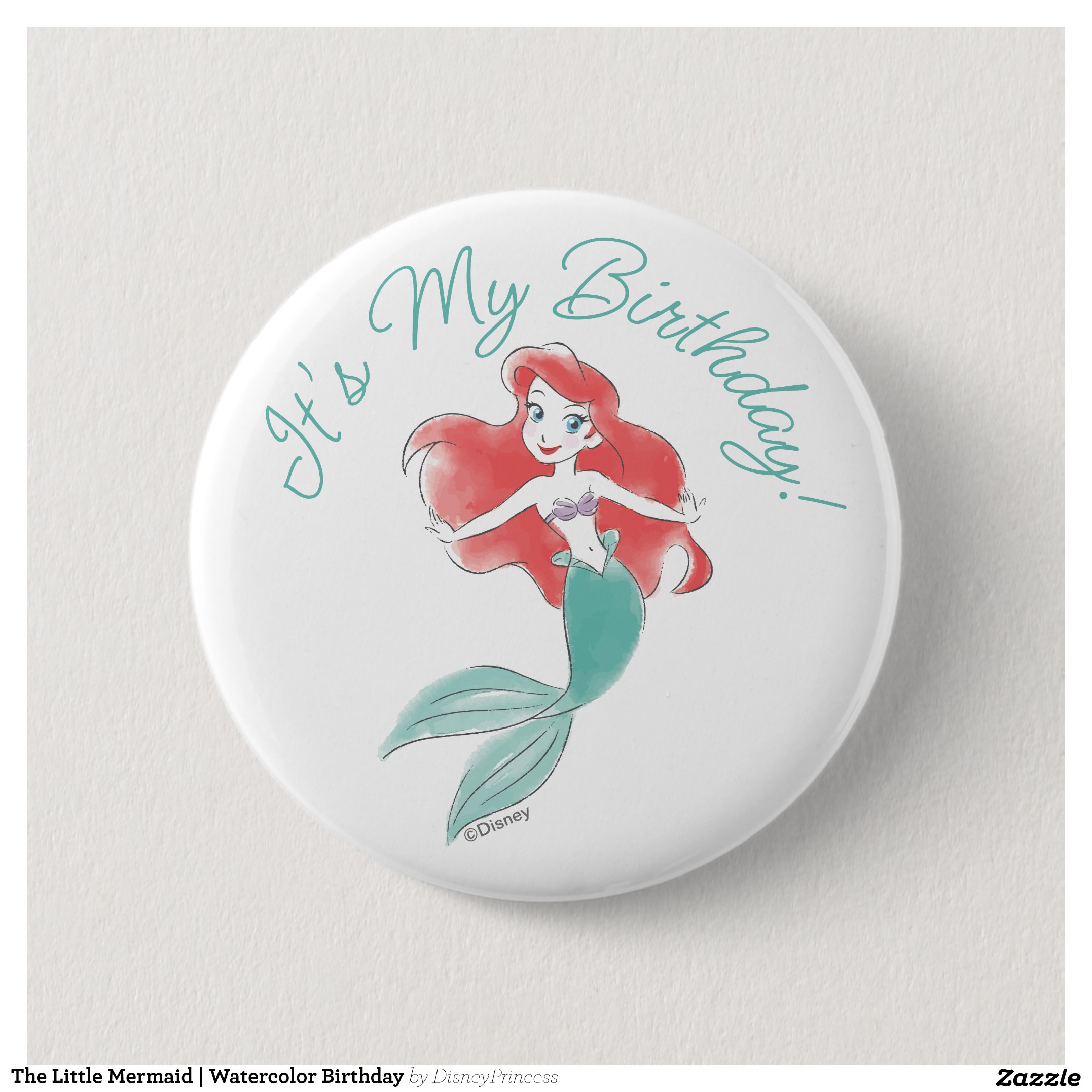 The Little Mermaid Watercolor Birthday Button