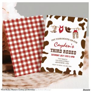 Third Rodeo Western Cowboy 3rd Birthday Invitation