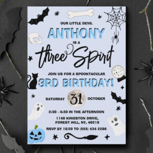 Three Spirit! Boys Halloween 3rd Birthday Invitation