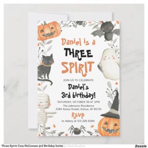 Three Spirit Cute Halloween 3rd Birthday Invite