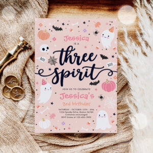 Three Spirit Cute Halloween Ghost 3rd Birthday Invitation