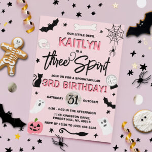 Three Spirit! Girls Halloween 3rd Birthday Invitation