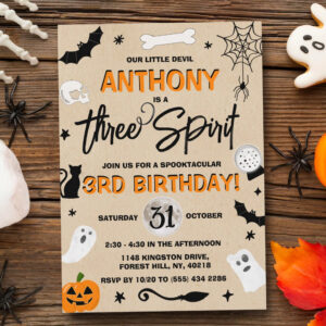 Three Spirit! Halloween 3rd Birthday Invitation