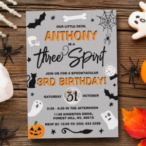 Three Spirit! Halloween 3rd Birthday Invitation