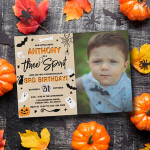 Three Spirit! Halloween 3rd Birthday Photo Invitation