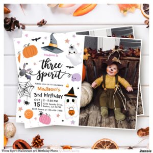 Three Spirit Halloween 3rd Birthday Photo Invitation
