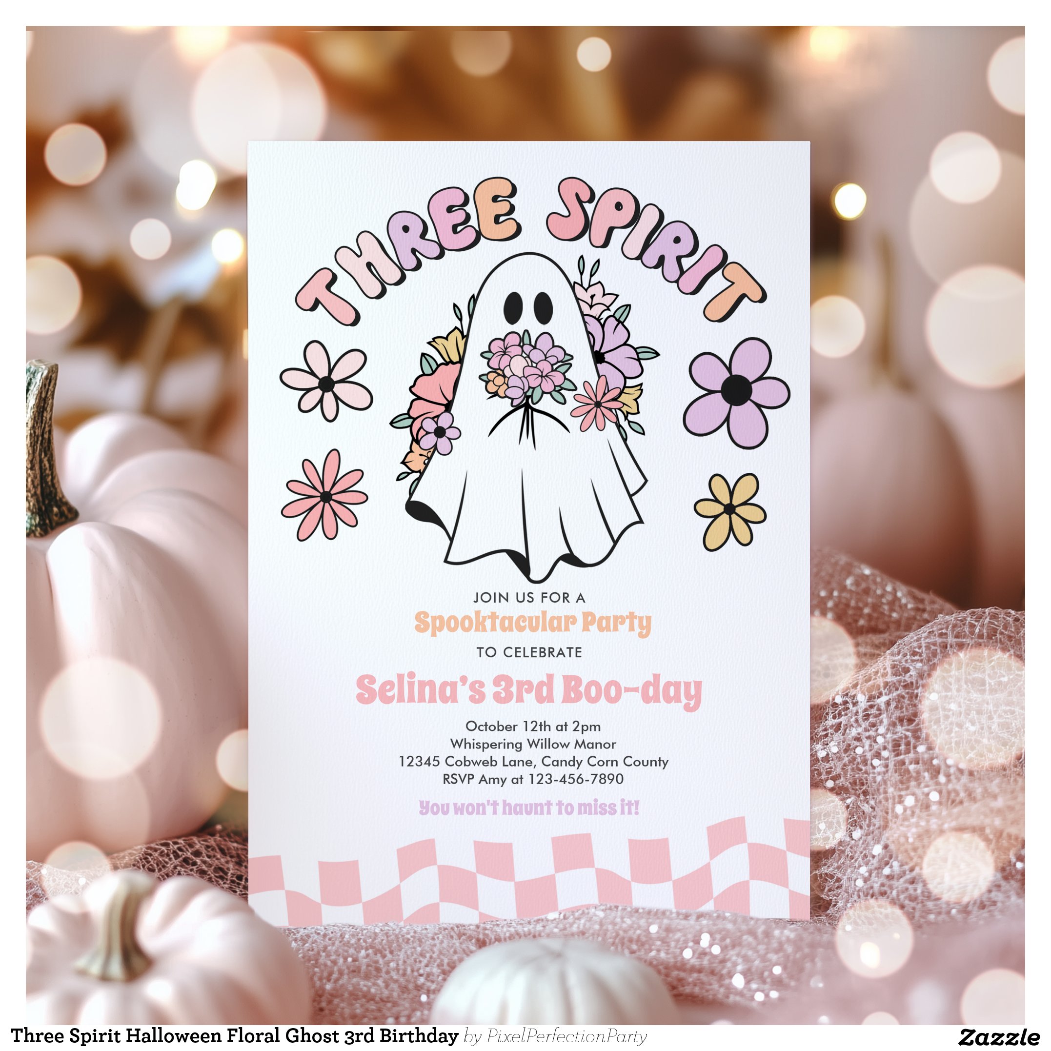 Three Spirit Halloween Floral Ghost 3rd Birthday Invitation