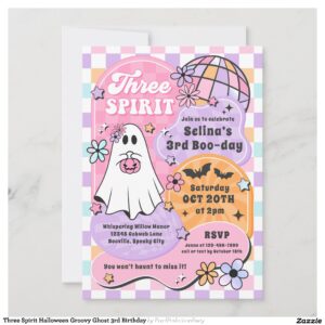 Three Spirit Halloween Groovy Ghost 3rd Birthday Invitation