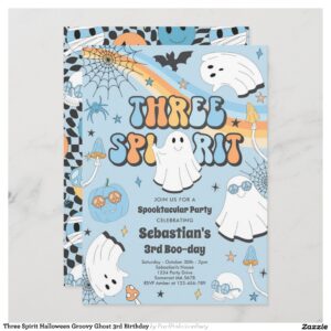 Three Spirit Halloween Groovy Ghost 3rd Birthday Invitation