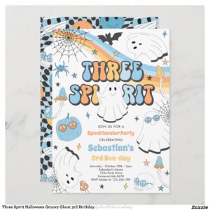 Three Spirit Halloween Groovy Ghost 3rd Birthday Invitation