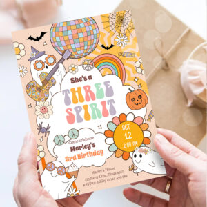Three Spirit Retro Halloween Party Third Birthday Invitation