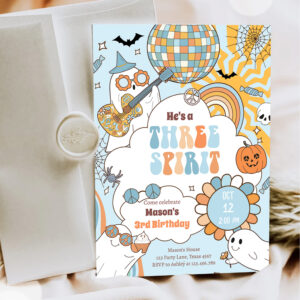 Three Spirit Retro Halloween Party Third Birthday Invitation