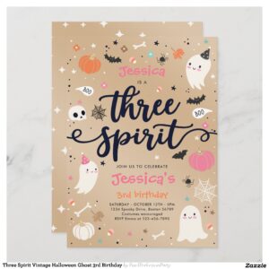 Three Spirit Vintage Halloween Ghost 3rd Birthday Invitation