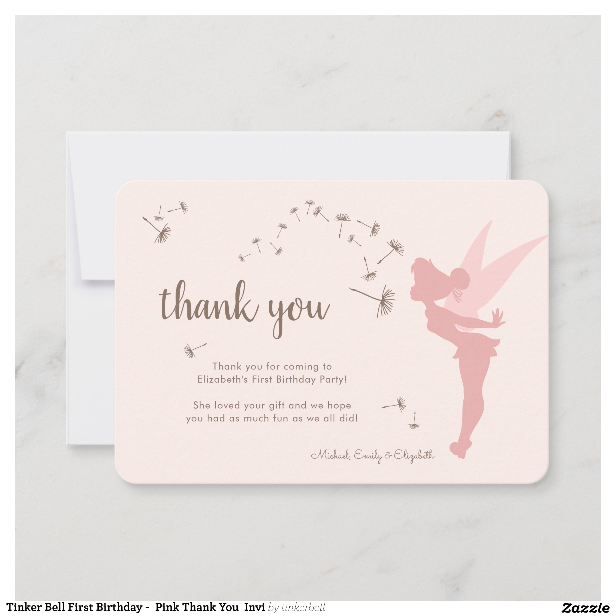 Tinker Bell First Birthday - Pink Thank You Invi Invitation