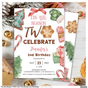 Tis the Season TWO! Girl Christmas 2nd Birthday Invitation