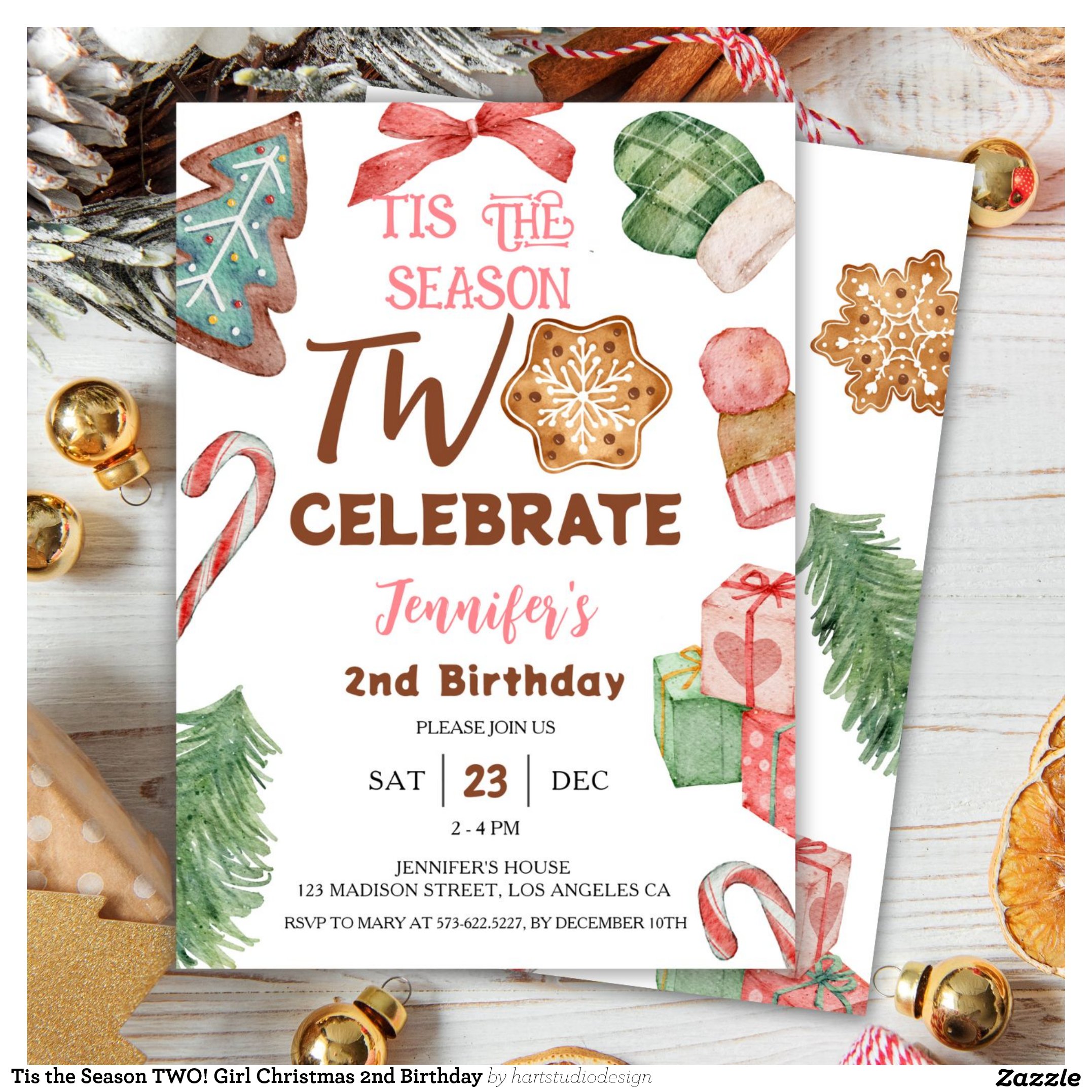 Tis the Season TWO! Girl Christmas 2nd Birthday Invitation