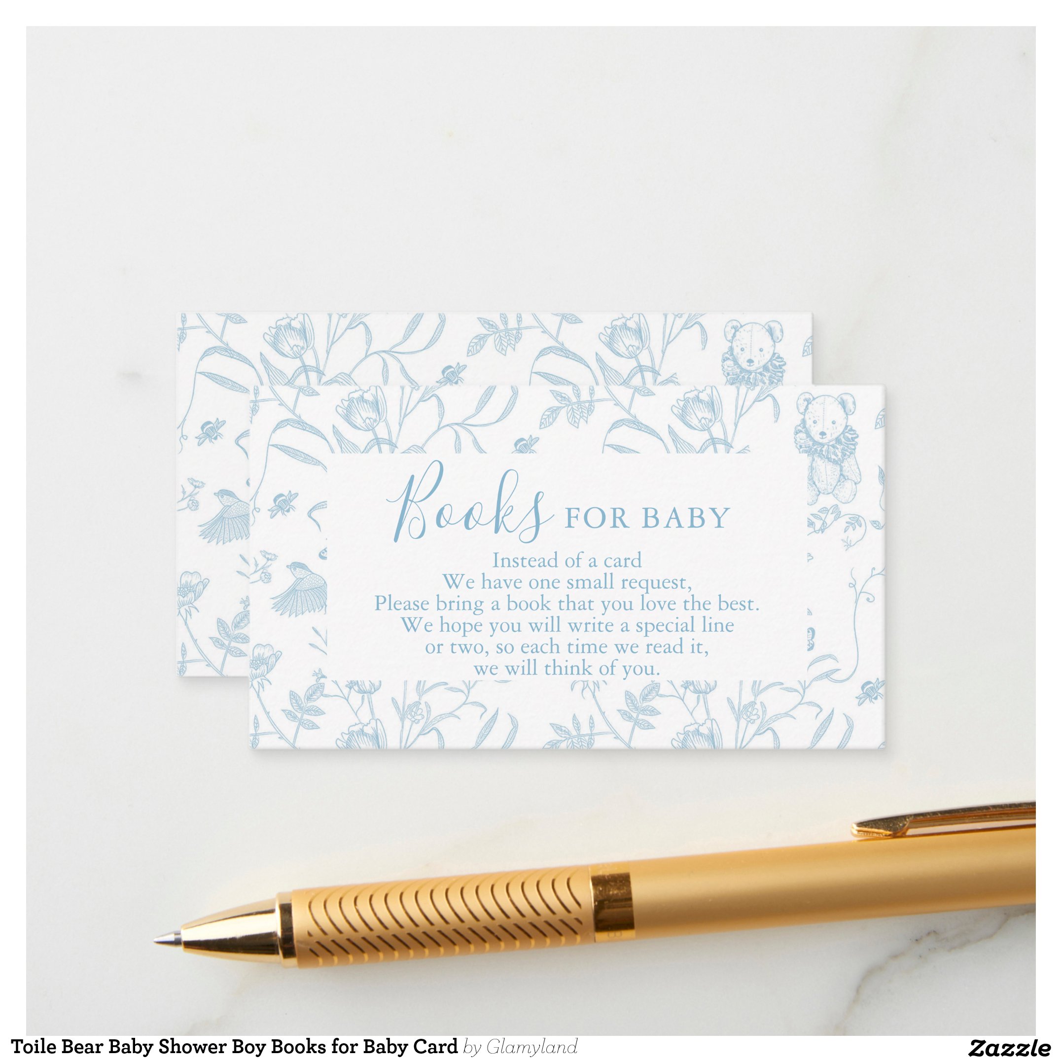 Toile Bear Baby Shower Boy Books for Baby Card