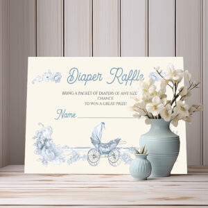 Toile Floral Teddy Bear Diaper Raffle Invitation