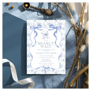 Toile Teddy Bear Baby Shower Invitation