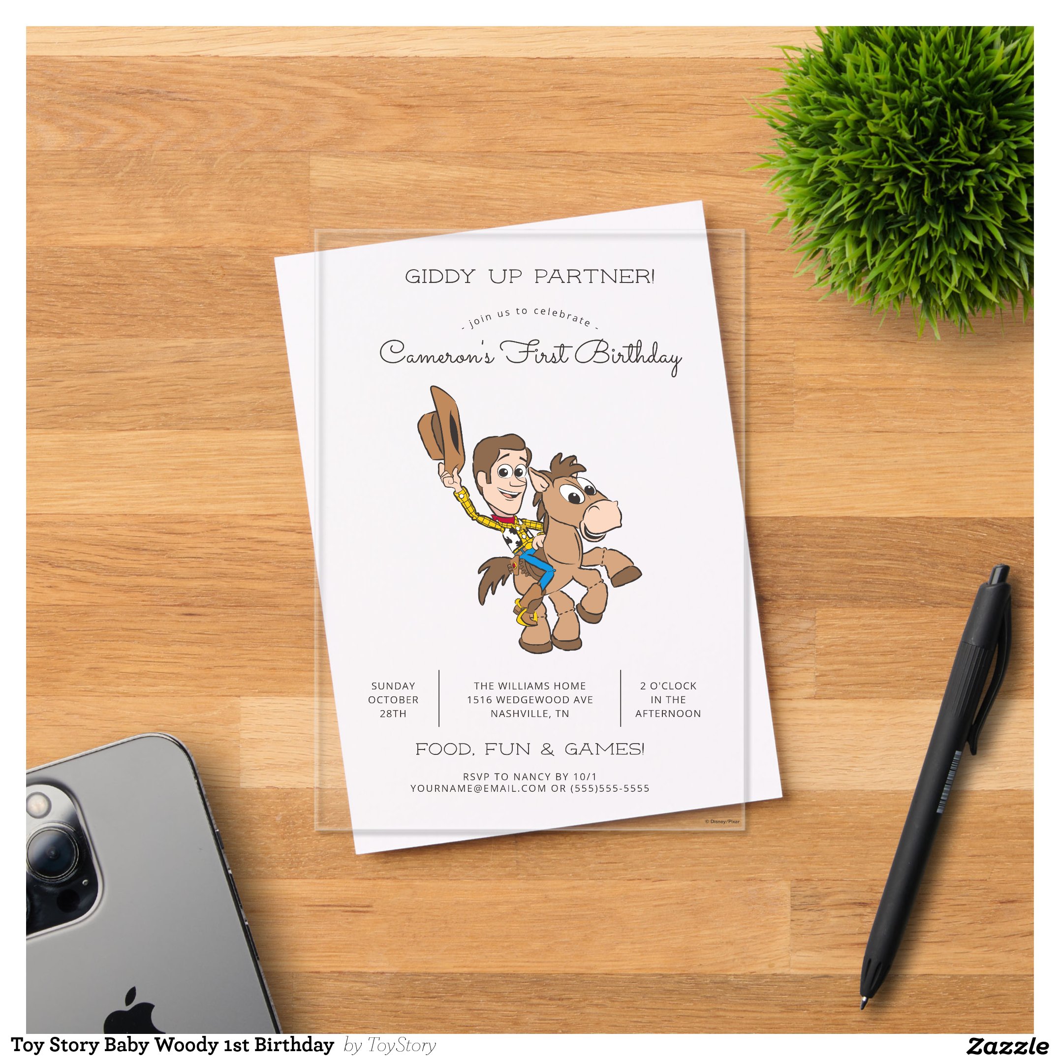 Toy Story Baby Woody 1st Birthday Acrylic Invitations
