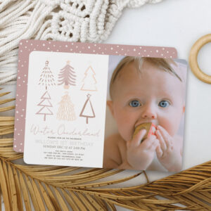 Trees Winter Onederland 1st Birthday Photo Invitation
