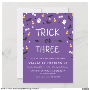 Trick or Three Halloween 3rd Birthday Invitation