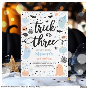 Trick Or Treat Halloween Ghost 3rd Birthday Party Invitation