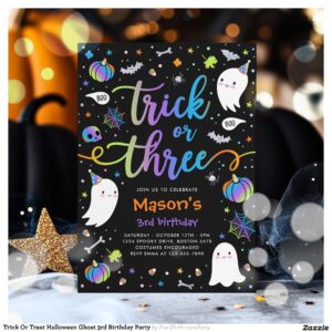 Trick Or Treat Halloween Ghost 3rd Birthday Party Invitation