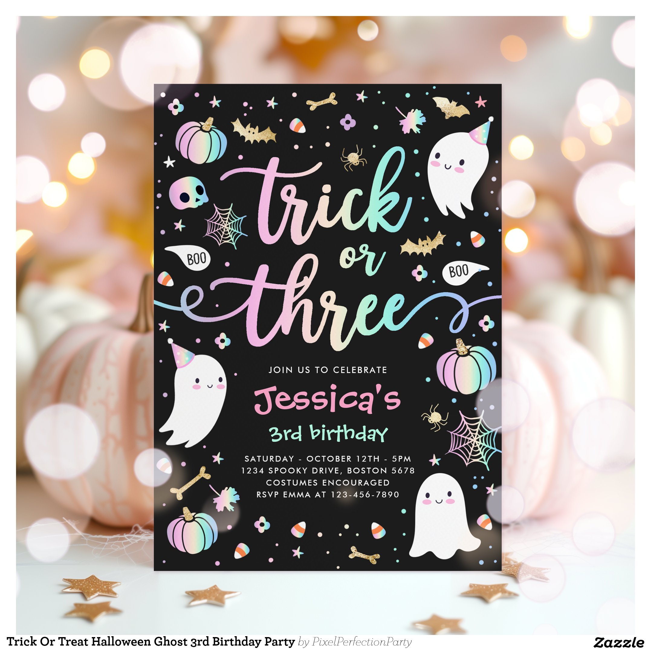 Trick Or Treat Halloween Ghost 3rd Birthday Party Invitation