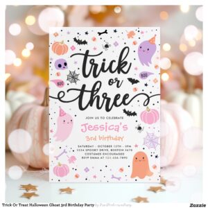 Trick Or Treat Halloween Ghost 3rd Birthday Party Invitation