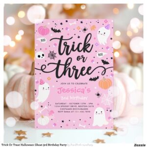 Trick Or Treat Halloween Ghost 3rd Birthday Party Invitation