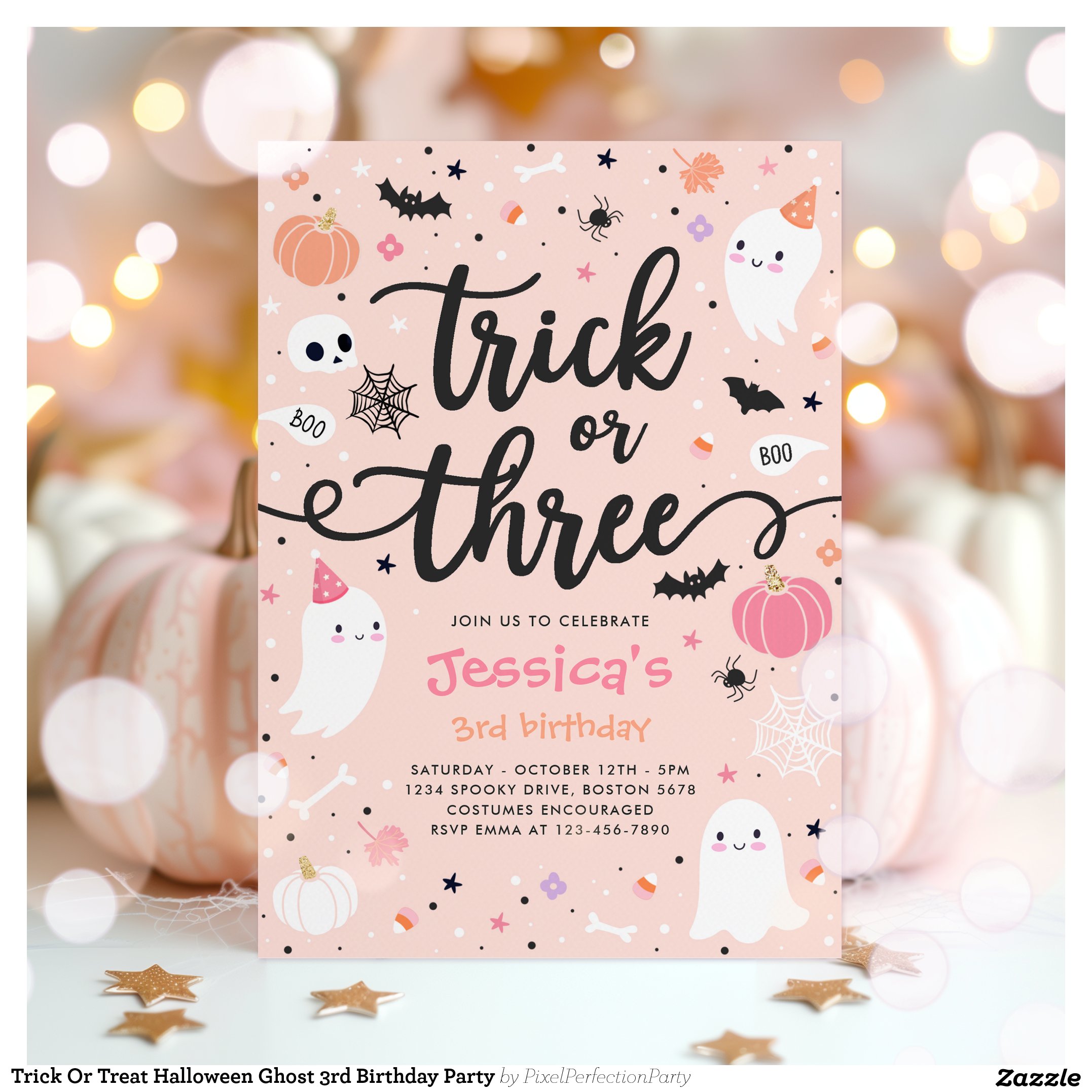 Trick Or Treat Halloween Ghost 3rd Birthday Party Invitation