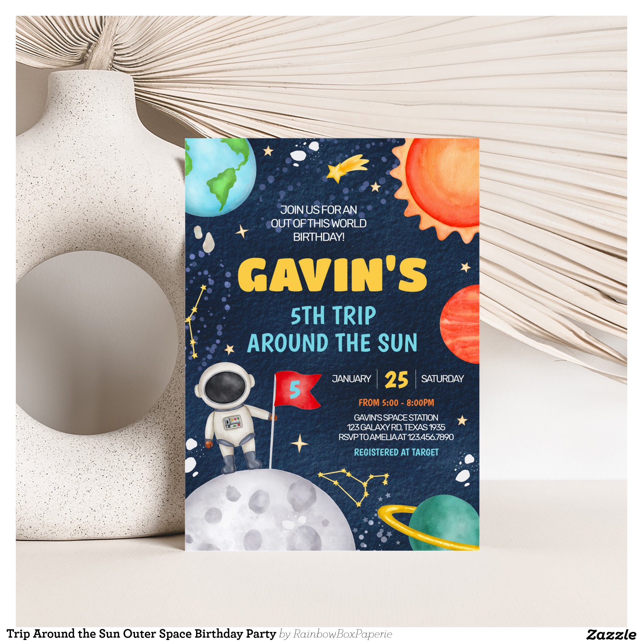 Trip Around the Sun Outer Space Birthday Party Invitation