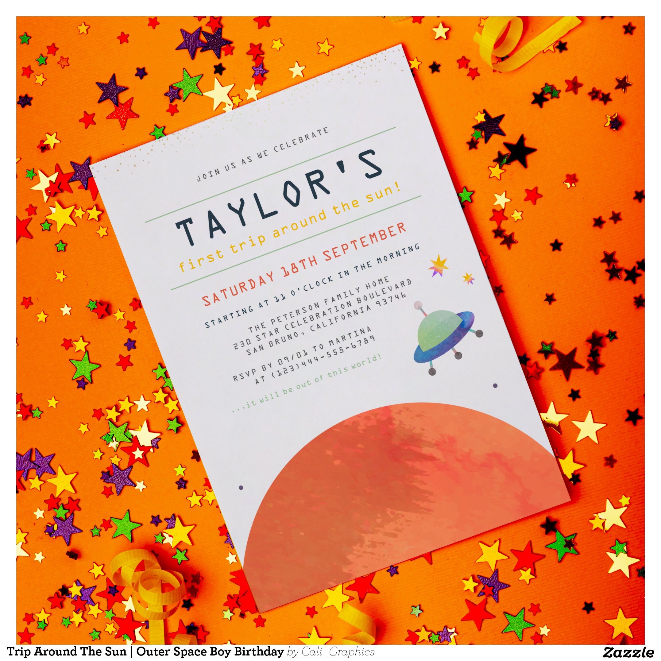 Trip Around The Sun Outer Space Boy Birthday Invitation