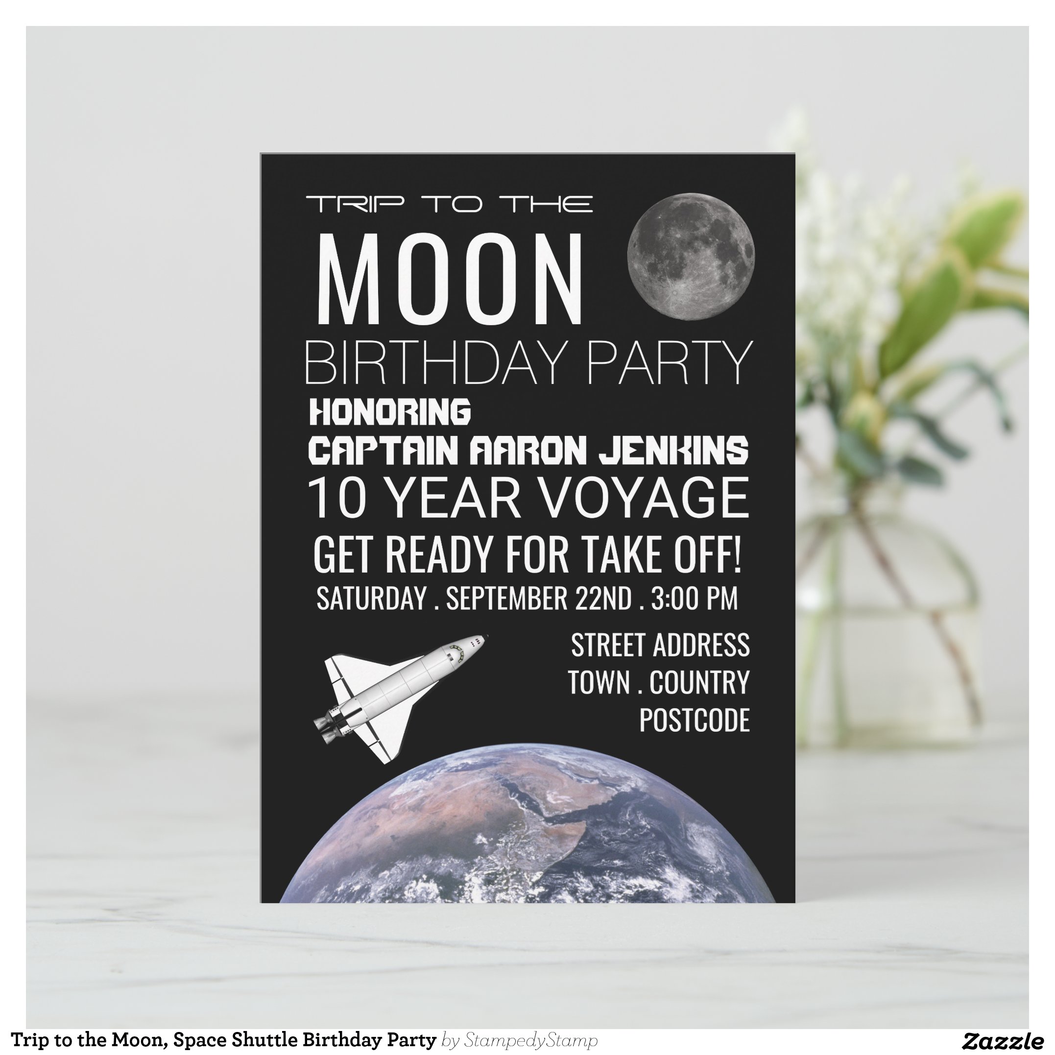 Trip to the Moon, Space Shuttle Birthday Party Invitation
