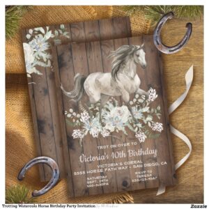 Trotting Watercolo Horse Birthday Party Invitation