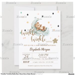 Twinkle Twinkle,Teddy Bear Moon Stars Baby Shower Invitation