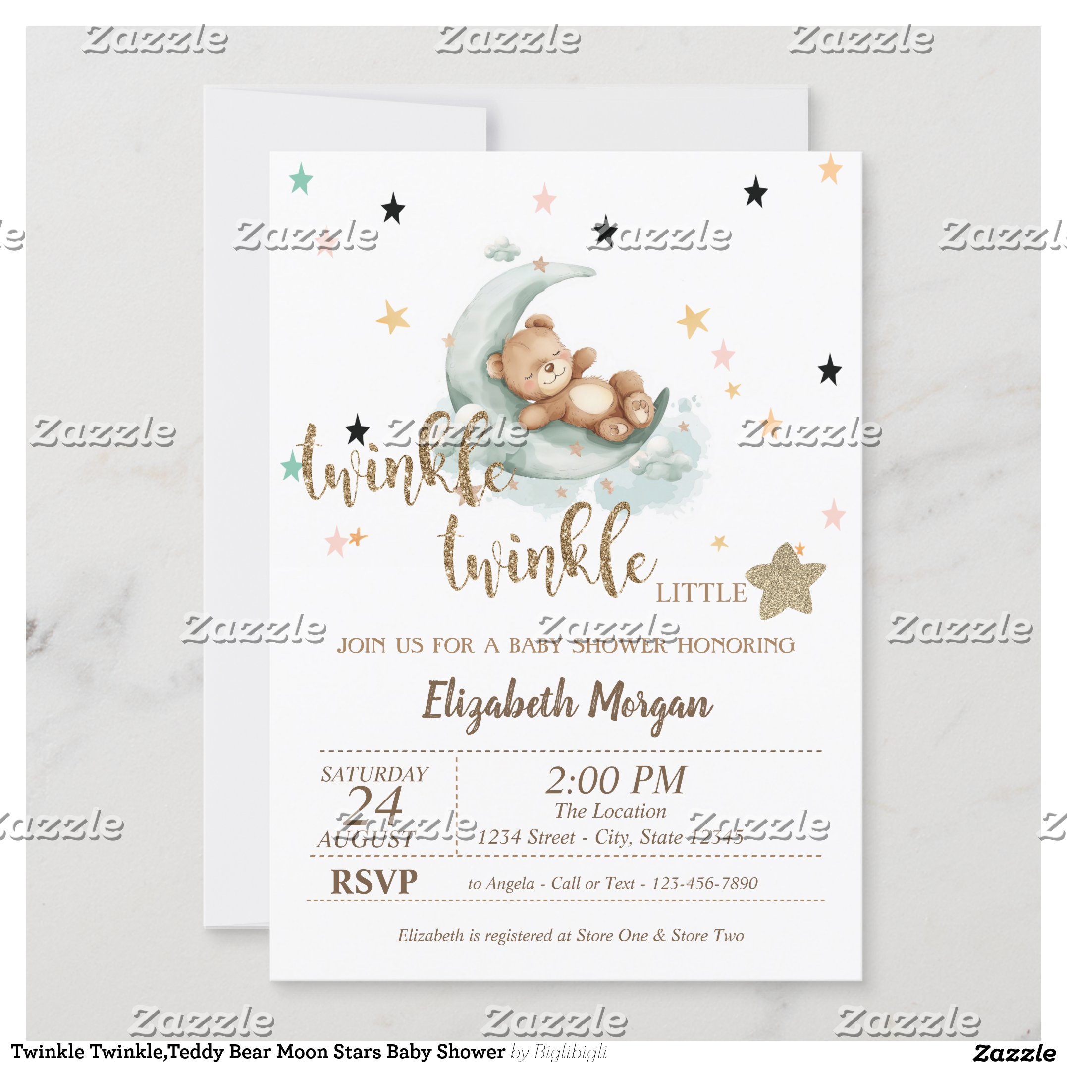 Twinkle Twinkle,Teddy Bear Moon Stars Baby Shower Invitation