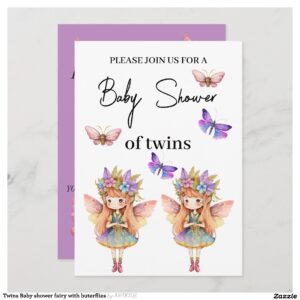 Twins Baby shower fairy with buterflies Invitation