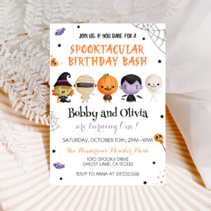 Twins Halloween Birthday Spooktacular Bash Invitation