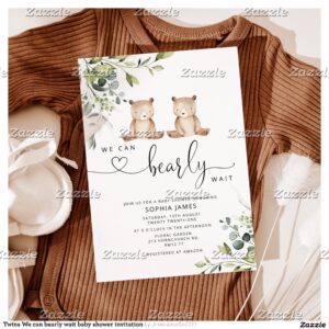 Twins We can bearly wait baby shower invitation