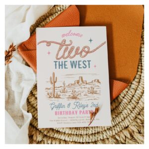 Twins Western 2nd Birthday Invitation