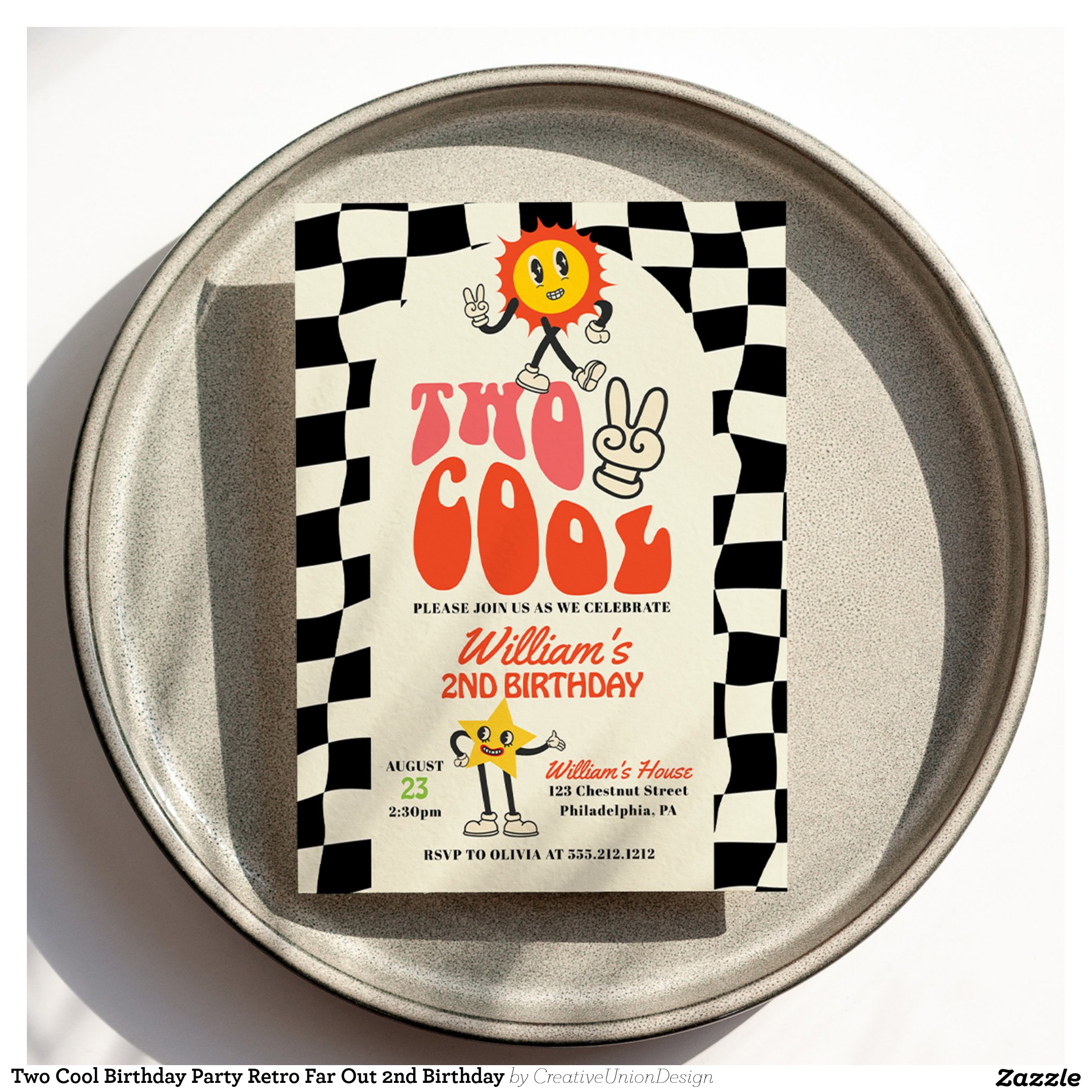 Two Cool Birthday Party Retro Far Out 2nd Birthday Invitation