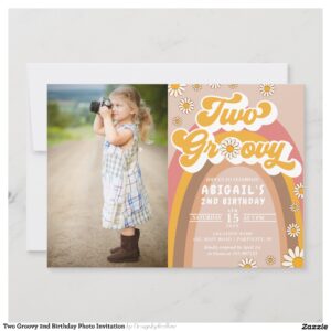 Two Groovy 2nd Birthday Photo Invitation