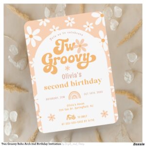 Two Groovy Boho Arch 2nd Birthday Invitation